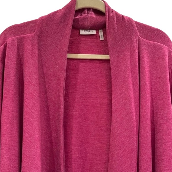 LOGO By Lori Goldstein Draped Throw Cardigan With Stud Detail. Pink 2X - Picture 2 of 12